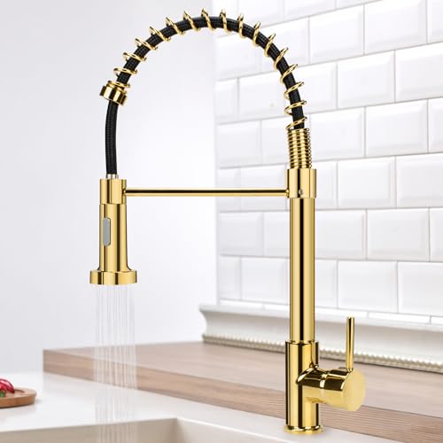 Virklyee Wasserhahn Ausziehbar Küchenarmatur mit Brause Ausziehbar Spültischarmatur Spiralfederarmatur Küchenspüle 360°drehbarer, Einstellbares Kaltes und Heißes Wasser,Frühling(Gold) von Virklyee