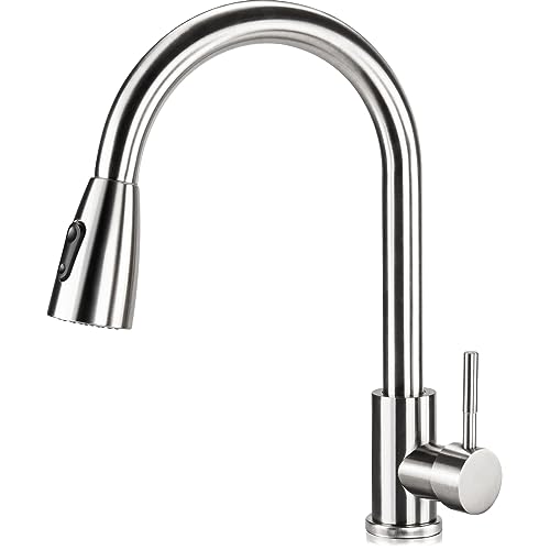 Virklyee Wasserhahn Ausziehbar Spültischarmatur Küchenmischbatterie 360°drehbarer, Schwenkbar Zwei Sprühfunktionen, Einstellbares Kaltes und Heißes Wasser, Gebürsteter Edelstahl (Silber-C-form) von Virklyee