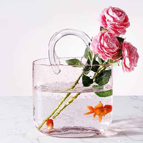 Virlwere Blumenvase Glasbeutel Vase Handtasche Vase Rosa Glasvase Glasvase mit Air Purse Vase Modern Farmhouse Decor von Virlwere
