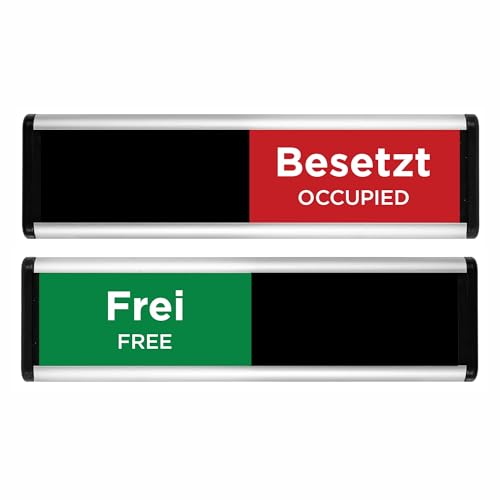 Sliding Frei/Besetzt Türschild von ViroDisplay® – Grün/Rot Edition – 214 x 60 mm – Eloxiertes Aluminiumprofil – Langlebige Bedruckte Oberfläche – Schwarzes Schiebepanel – Selbstklebende Befestigung von Viro Display