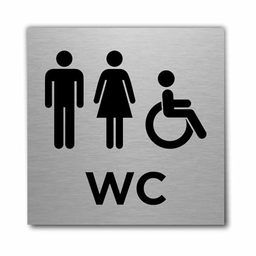 Slimline Aluminium Herren - Damen und zugänglich Toilettenschild von ViroDisplay® – Rigid Gebürstetes Silber 150 x 150 mm – Langlebige Bedruckte Oberfläche – Selbstklebende Befestigung von Viro Display