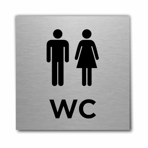 ViroDisplay® Slimline Toilettenschild für Herren und Damen – Gebürstetes Aluminium in Silber – 150 x 150 mm – Robuste, Bedruckte Oberfläche – Selbstklebend von Viro Display