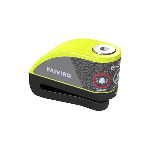 Viro E-Stop Motorradscheibenschloss mit Alarm, Stange 6 mm, Farbe Gelb Schwarz, Motorradschloss Diebstahlsicherung für Roller und Motorrad von Viro