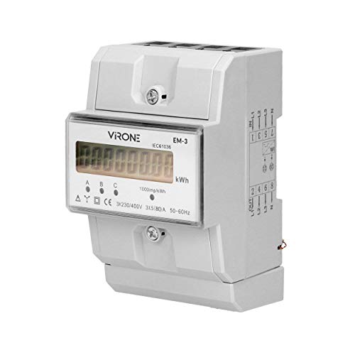 Virone EM-3 Digitaler Wechselstromzähler Dreiphasen Energiezähler, 80A 4,3 Module, DIN TH-35mm von Virone