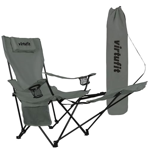 VirtuFit Klappbarer Campingstuhl - Strandstuhl mit Fußstütze - Grau von VirtuFit