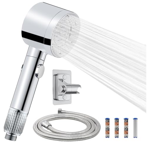 VirtuGro Duschkopf mit Filter 7 Strahlarten Hochdruck-Duschkopf mit 1.5M Schlauch Handbrause Dusche Wassersparend Shower Head mit Bohrfreie Duschhalterung gegen Hartes Wasser Rest-Chlor(Chrom) von VirtuGro