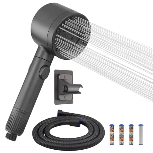 VirtuGro Duschkopf mit Filter 7 Strahlarten Hochdruck-Duschkopf mit 1.5M Schlauch Handbrause Dusche Wassersparend Shower Head mit Bohrfreie Duschhalterung gegen Hartes Wasser Rest-Chlor (Dunkelgrau) von VirtuGro