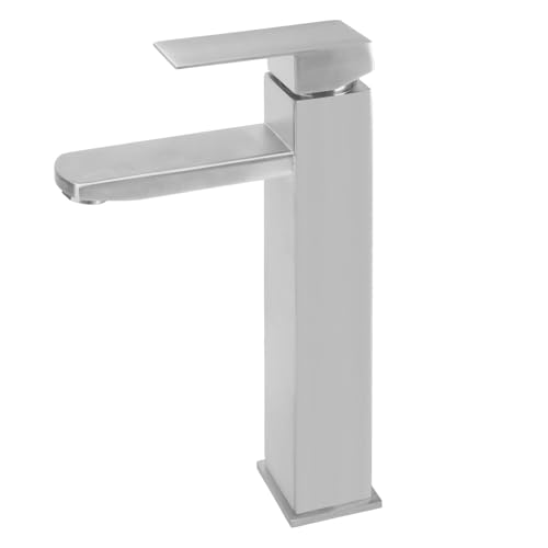 VirtuGro Waschtischarmatur Hoch Wasserhahn Bad Waschtischarmatur Armatur Badezimmer Einhebelmischer Waschbecken mit Hoher Auslauf Edelstahl Gebürstet für Aufsatzwaschbecken Silber(Hoch) von VirtuGro