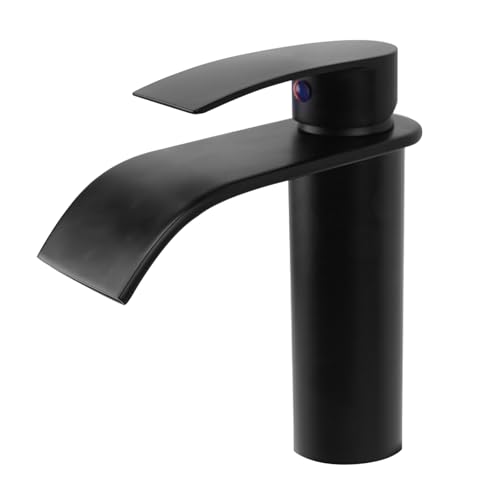 VirtuGro Wasserfall Wasserhahn Badarmatur Waschbecken Wasserhahn Bad Einhebelmischer Warmes und Kaltes Wasser Waschtischarmaturen mit Keramikkartuschen Wassersparend Edelstahl Schwarz von VirtuGro