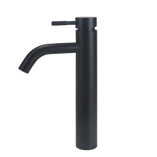 VirtuGro Wasserhahn Bad Edelstahl waschbecken armaturen Waschtischarmaturen Waschbecken armatur waschbecken für Gäste WC, Kaltwasserhahn Gäste WC mit Zugstange Chrom Schwarz von VirtuGro