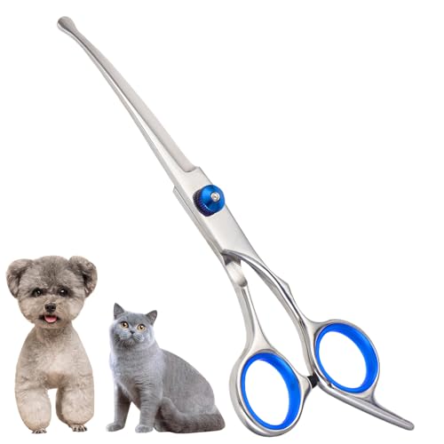 Virtue Yun Hunde Scheren, Hundepflegeschere mit Sicherheitsspitze, Gebogene Fellpflegeschere, Edelstahl, Silberfarbene Gebogene Schere, Katzenpflege Schere, Hundepflege Schere von Virtue Yun