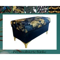 Sitzbank Mit Stauraum | Ottomane Schuhtruhe Schuhbank Truhe Fußhocker Aufbewahrung De Lux Handmade Monstera Stoffauswahl von VirtusShop