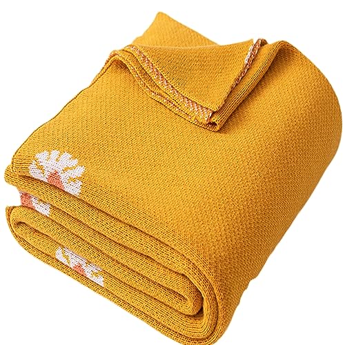 VisLarsc Cotton Fresh Kleine Gänseblümchen-Strickdecke Weiche Montagedecke Komfort Warme Nickerchen Decke für Couch Sofa Bett Erwachsene Kinder Alle Jahreszeiten (Kurkuma) von VisLarsc