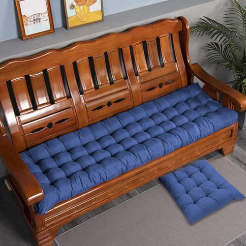 VisLarsc Dickes Baumwoll-Bankkissen, 2-/3-Sitzer, Baumwoll-Sofa-Bank, Sitzkissen, langes Sitzkissen für Zuhause/Garten/Terrasse/Schaukel/Innenbereich (Blau, 110 x 40 cm) von VisLarsc