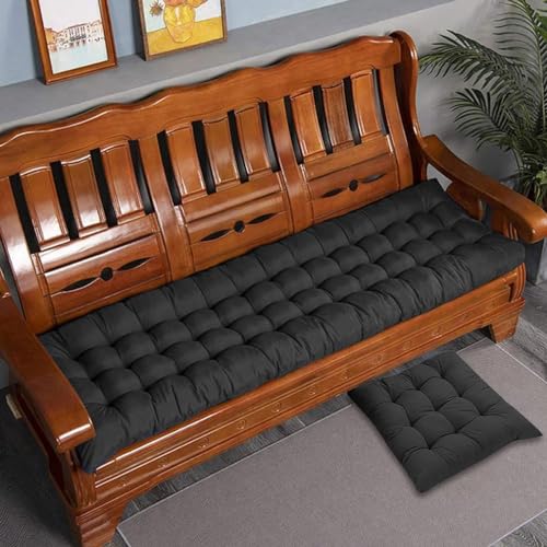 VisLarsc Dickes Baumwoll-Bankkissen, 2-/3-Sitzer, Baumwoll-Sofa-Bank, Sitzkissen, langes Sitzkissen für Zuhause/Garten/Terrasse/Schaukel/Innenbereich (Schwarz, 80 x 40 cm) von VisLarsc