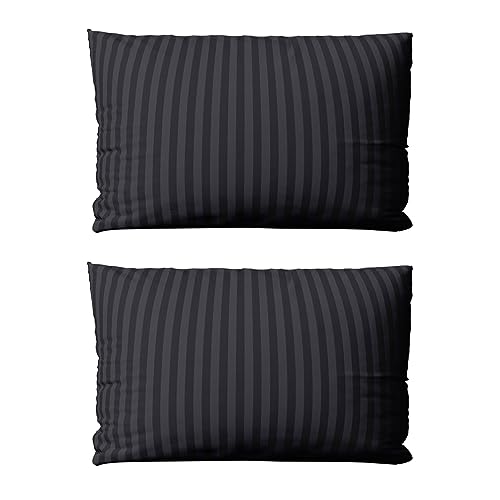 Visaggio 2 er Set Kissenbezüge 40x80 cm Premium Mikrofaser Damast Kissen Bezug Gestreift Schwarz von Visaggio