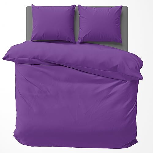 Visaggio 4 teilig Bettwäsche 135x200 cm Baumwolle Uni Bettbezug Garnitur Set Einfarbig Lila von Visaggio