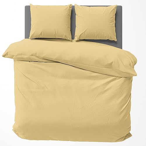 Visaggio Baumwolle Bettwäsche 200x220 cm Einfarbige Bettbezug Garnitur Schlafzimmer Set Partnerbettwäsche Beige von Visaggio