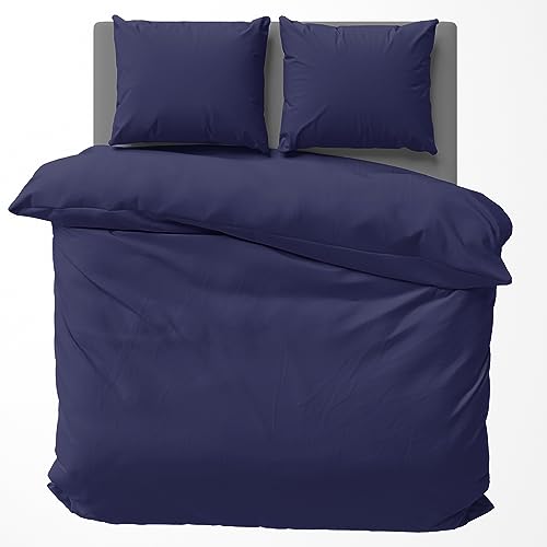 Visaggio Baumwolle Bettwäsche 200x220 cm Einfarbige Bettbezug Garnitur Schlafzimmer Set Partnerbettwäsche Blau von Visaggio