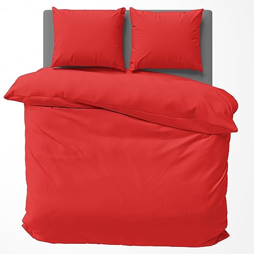 Visaggio Baumwolle Bettwäsche 200x220 cm Einfarbige Bettbezug Garnitur Schlafzimmer Set Partnerbettwäsche Rot von Visaggio