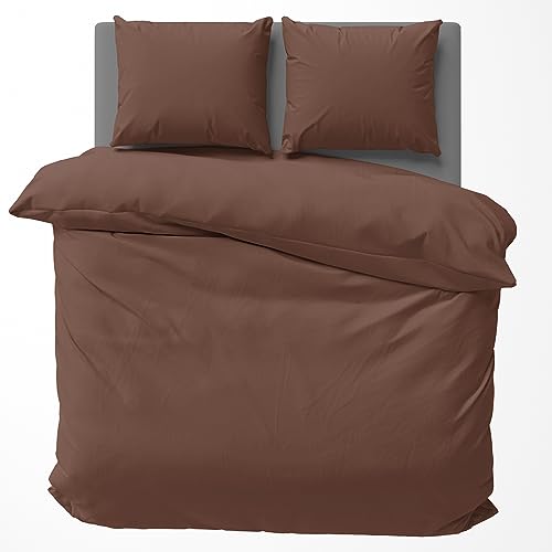 Visaggio Baumwolle Bettwäsche 220x240 cm Einfarbige Bettbezug Garnitur Schlafzimmer Set Braun von Visaggio