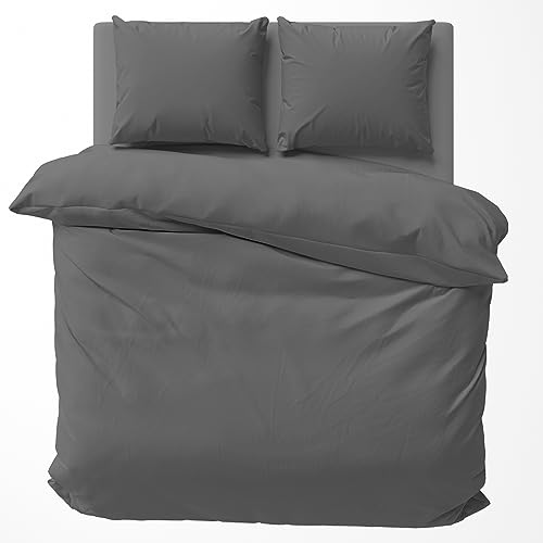 Visaggio Baumwolle Bettwäsche 220x240 cm Einfarbige Bettbezug Garnitur Schlafzimmer Set Grau von Visaggio