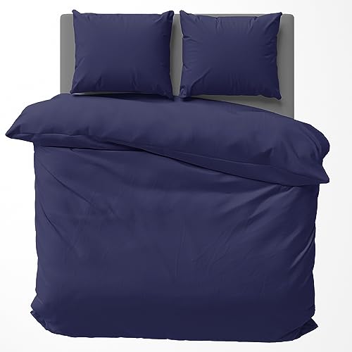 Visaggio Baumwolle Bettwäsche Uni 135x200 cm Bettbezug Garnitur Set Einfarbig Blau von Visaggio