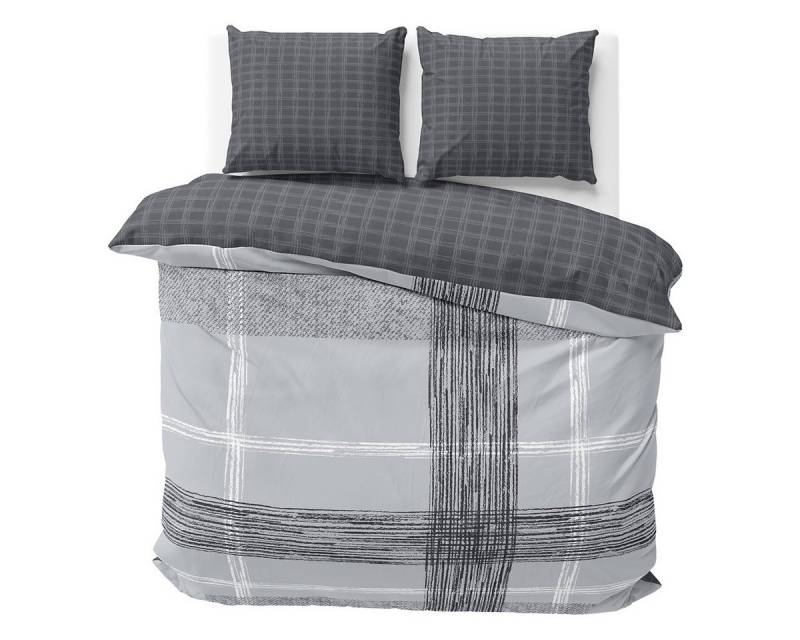 Visaggio Bettwäsche 100% Baumwolle Bettbezug Set in 6 Größen, Renforcé, 3 teilig, moderne Wendebettwäsche grau gestreift mit Reißverschluss von Visaggio