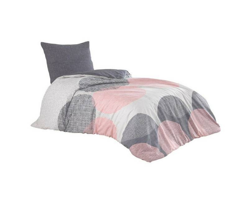 Visaggio Bettwäsche 100% Baumwolle in 6 Größen Bettbezug Set, Renforcé, 2 teilig, Wendebettwäsche meliert Kreise mit Reißverschluss von Visaggio