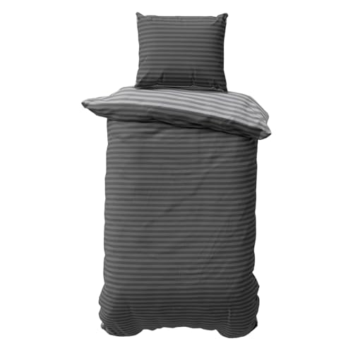 Visaggio Bettwäsche 135x200 cm 2 teilig Grau Anthrazit Bettbezug Set Damast Gestreift Garnitur Wendebettwäsche Polycotton Baumwolle/Polyester Visaggio Bettwäsche 135x200 cm 2 teilig Grau Anthrazit Bettbezug Set Damast Gestreift Garnitur Wendebettwäsche Polycotton Baumwolle/Polyester von Visaggio