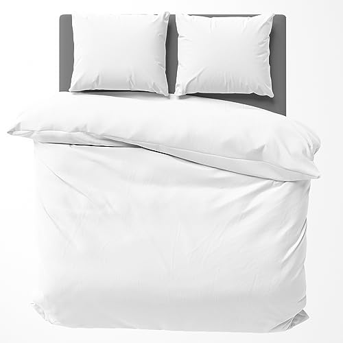 Visaggio Bettwäsche 155x220 cm 4 teilige Bettbezug Garnitur Set Baumwolle Renforce Uni Einfarbig Weiß von Visaggio