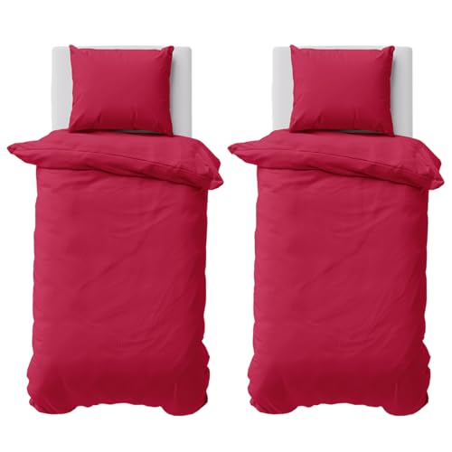 Visaggio Bettwäsche 155x220 cm Bettbezug Baumwolle Renforce 4 TLG Bettwäsche-Set mit Reißverschluss Uni Rot von Visaggio