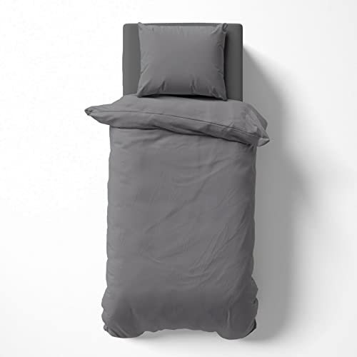 Visaggio Bettwäsche 155x220 cm Mikrofaser Uni Einfarbig Bettbezug Set mit Reißverschluss Deckenbezug Grau von Visaggio