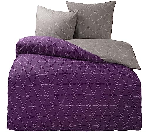 Visaggio Bettwäsche 200x220 Bettbezug Renforce 100% Baumwolle Raute Grau Lila Violett Wendebettwäsche Garnitur Set von Visaggio