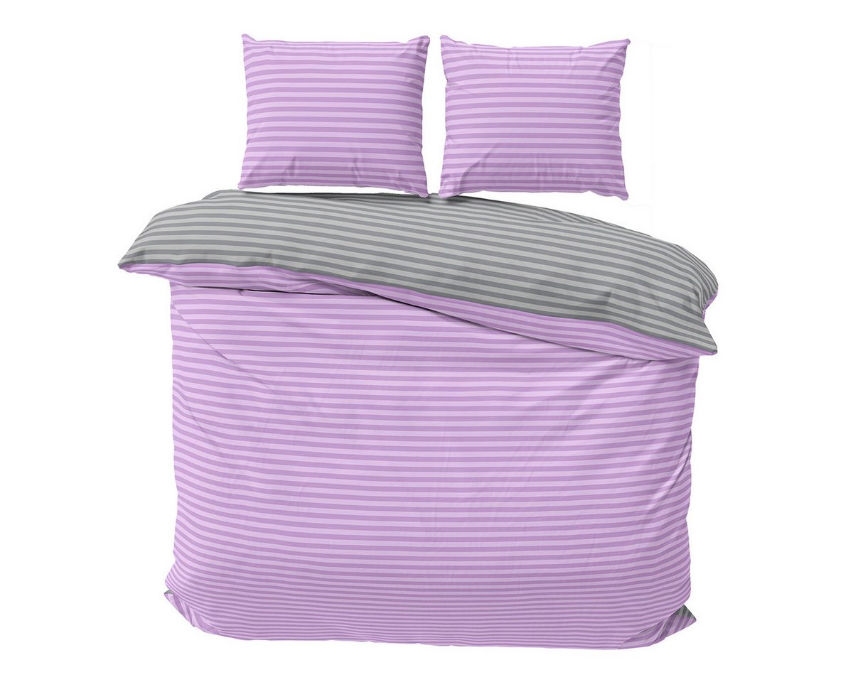 Visaggio Bettwäsche Baumwolle 135x200, 155x200, 155x220, 200x200, 200x220 oder 240x220, Renforcé, 3 teilig, Stripe Wendebettwäsche Streifen, mit Reißverschluss von Visaggio