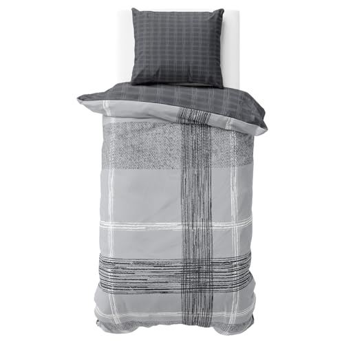 Visaggio Bettwäsche Baumwolle Anthrazit Grau 155x200 cm Wendebettwäsche Bettbezug Kissenbezug Garnitur Set von Visaggio