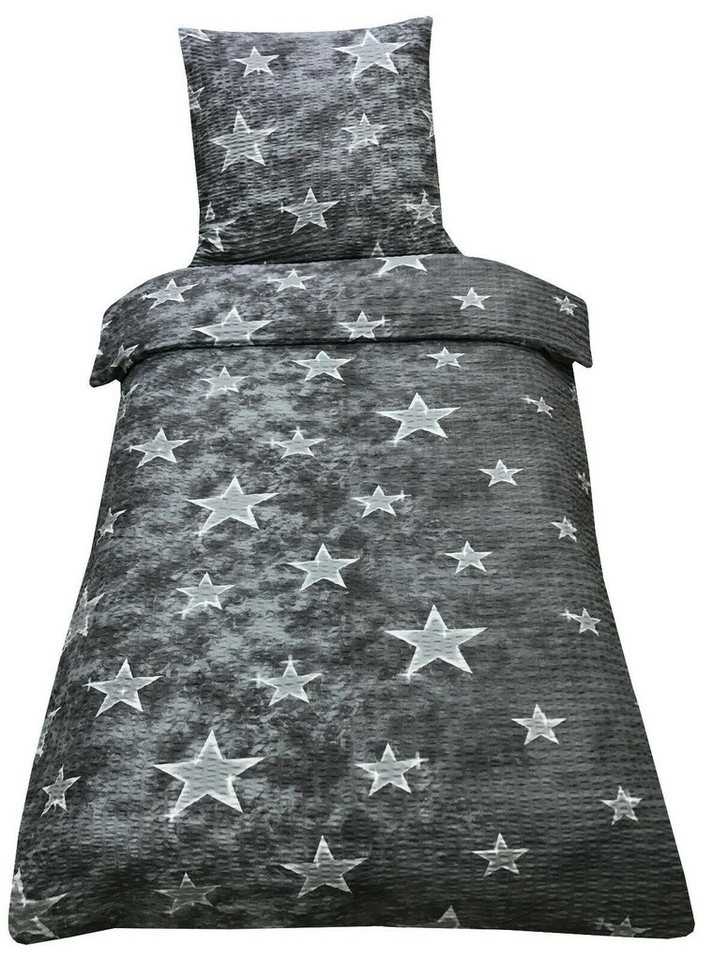 Visaggio Bettwäsche 135x200 cm oder 155x220 cm Allergiker geeignet, Seersucker, 2 teilig, Grau Sterne und Streifen Visaggio Bettwäsche 135x200 cm oder 155x220 cm Allergiker geeignet, Seersucker, 2 teilig, Grau Sterne und Streifen von Visaggio