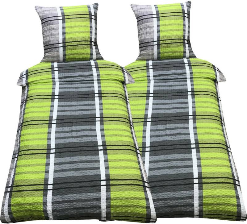 Visaggio Bettwäsche 135x200 cm oder 155x220 cm Allergiker geeignet, Seersucker, 4 teilig, Grün Grau gestreift modern von Visaggio