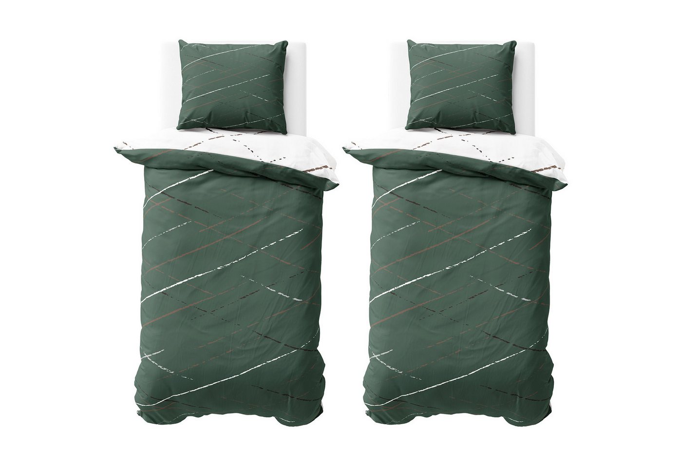 Visaggio Bettwäsche Hochwertige Polycotton Bettbezug in 6 Größen, Renforcé, 4 teilig, schlichtes Streifen Design mit Wendeseite, Beige, Grau und Grün von Visaggio