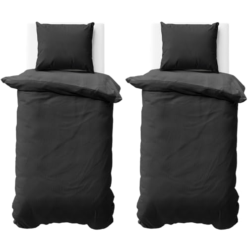Visaggio Bettwäsche Seersucker 155x200 cm Schwarz Anthrazit Uni Einfarbige Wende Doubleface Mikrofaser Bettbezug Garnitur 4 teilig von Visaggio