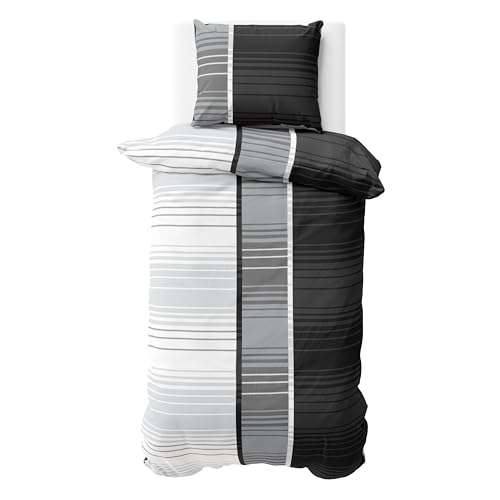 Visaggio Bettwäsche Set 135x200 cm Mikrofaser Bettbezug Anthrazit Grau Gestreift Streifen Bezug von Visaggio