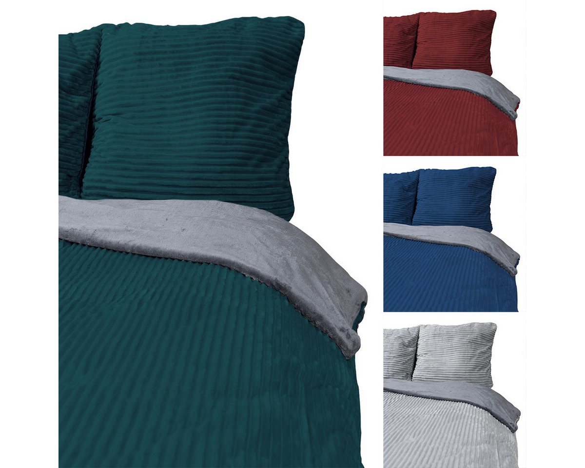 Visaggio Bettwäsche Teddyplüsch Winter Bettbezug Cord Optik, Fleece, 4 teilig, extra warm und kuschelig, Winterbettwäsche Cashmere Touch von Visaggio