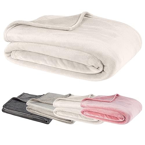 Visaggio Cashmere Touch Kuscheldecke 180x220 cm Fleecedecke Sofadecke Tagesdecke Flanell Bettüberwurf, Ecru Beige von Visaggio