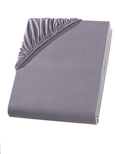 Visaggio Mikrofaser Spannbettlaken 140-160 x 200 cm Grau Microfaser Polyester Spannbetttuch Bettlaken von Visaggio