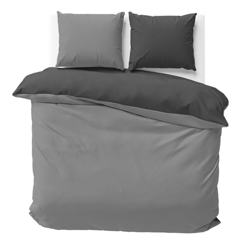 Visaggio Wende Bettwäsche Mikrofaser 200x220 cm + 2X Kissenbezug 80x80 cm Grau Anthrazit Bettbezug Set Allergiker geeignet Atmungsaktiv von Visaggio