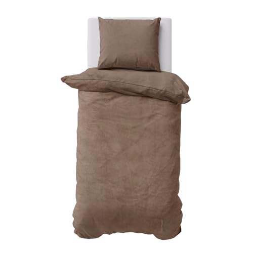 Visaggio Winter Bettwäsche 135x200 cm Teddy Plüsch Premium Cashmere Touch Warme Uni Fleece Bettwaren Bezug Nougat von Visaggio