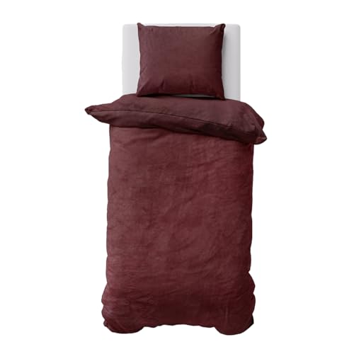 Visaggio Winter Bettwäsche 155x220 cm Teddy Plüsch Premium Cashmere Touch Warme Uni Fleece Bettwaren Bezug Bordeaux von Visaggio