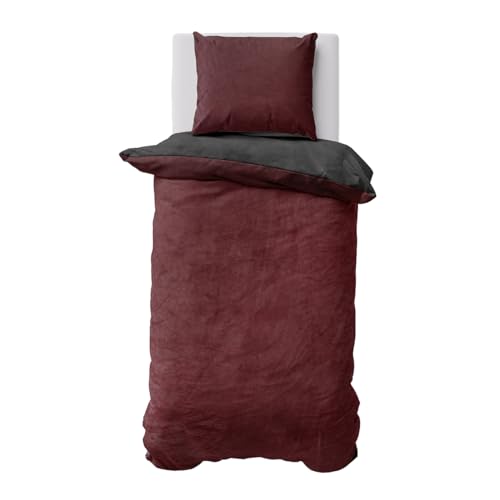 Visaggio Winter Bettwäsche 155x220 cm Teddy Plüsch Premium Cashmere Touch Warme Uni Fleece Wendebettwäsche Bordeaux Anthrazit von Visaggio