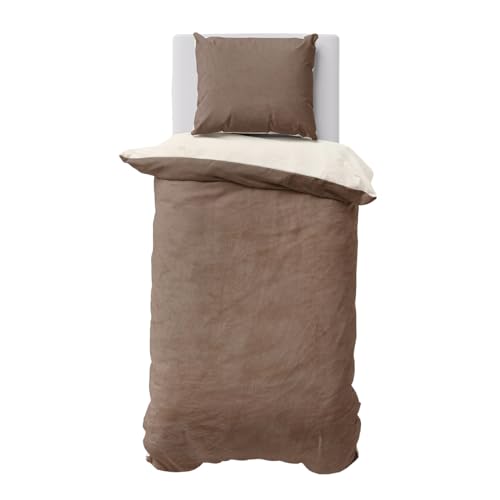 Visaggio Winter Bettwäsche 155x220 cm Teddy Plüsch Premium Cashmere Touch Warme Uni Fleece Wendebettwäsche Nougat Natur von Visaggio