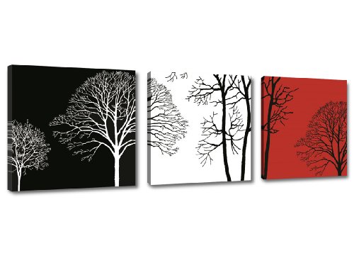 Visario Bild & Kunstdruck der Deutschen Marke 150 x 50 cm 4208 Bilder auf Leinwand Kunstdrucke Bäume schwarz weiß rot Wandbild von Visario